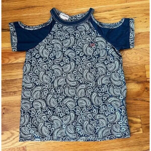 D-Vonchee 100% Cotton Paisley Jean Shoulder CutOut ShortSleeve‎ LG Blouse Thai